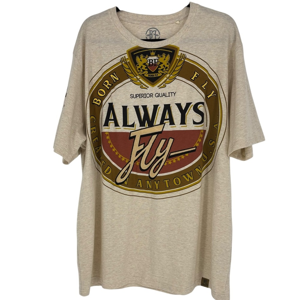Born Fly Beige Men's Created in Any Town USA Short Sleeve T-Shirt